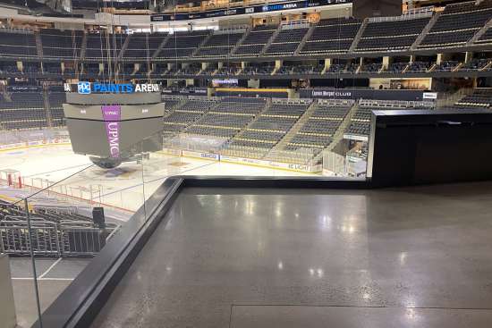 Glass Guardrail and custom metal trim at PPG Arena Bet Rivers Casino (6)